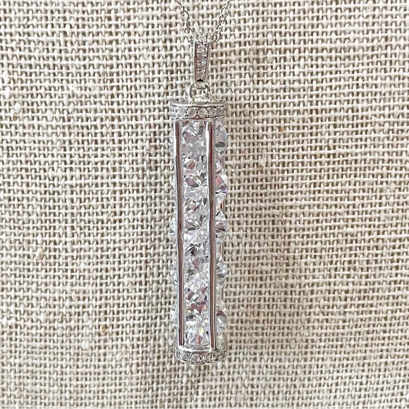 JTV Sterling Silver Bar Pendant Necklace With Clear Crystals Women’s One Size - Picture 2 of 6